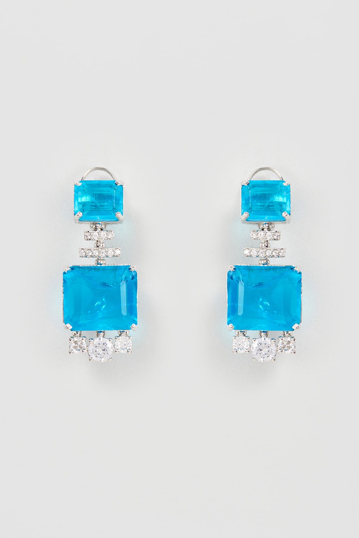 Silver Finish Blue Doublet Stone & Zircon Diamond Earrings