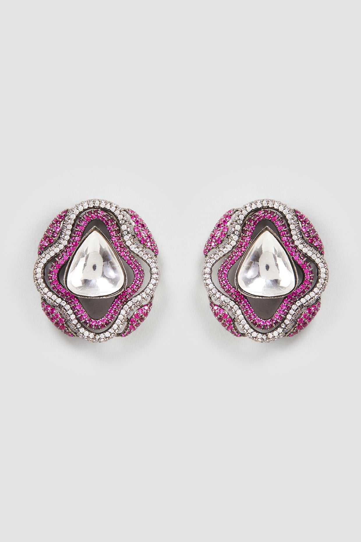 Black Rhodium Finish Kundan Polki Earrings