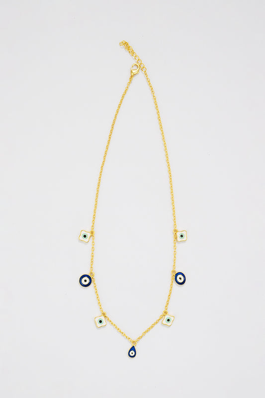 Gold Plated Enamelled Evil Eye Charm Necklace