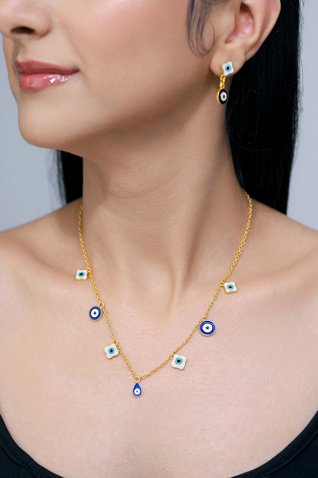 Gold Plated Enamelled Evil Eye Charm Necklace