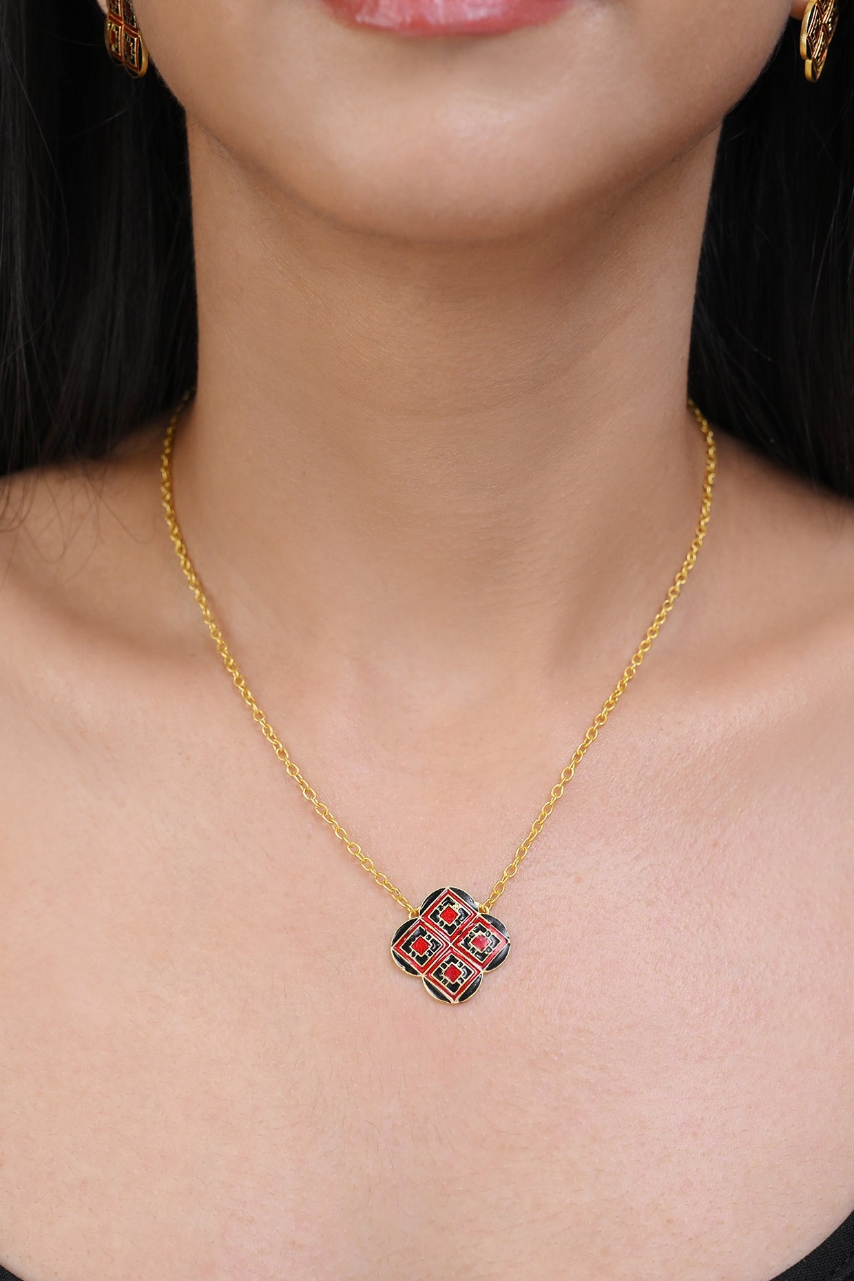 Gold Plated Enamelled Geometric Necklace