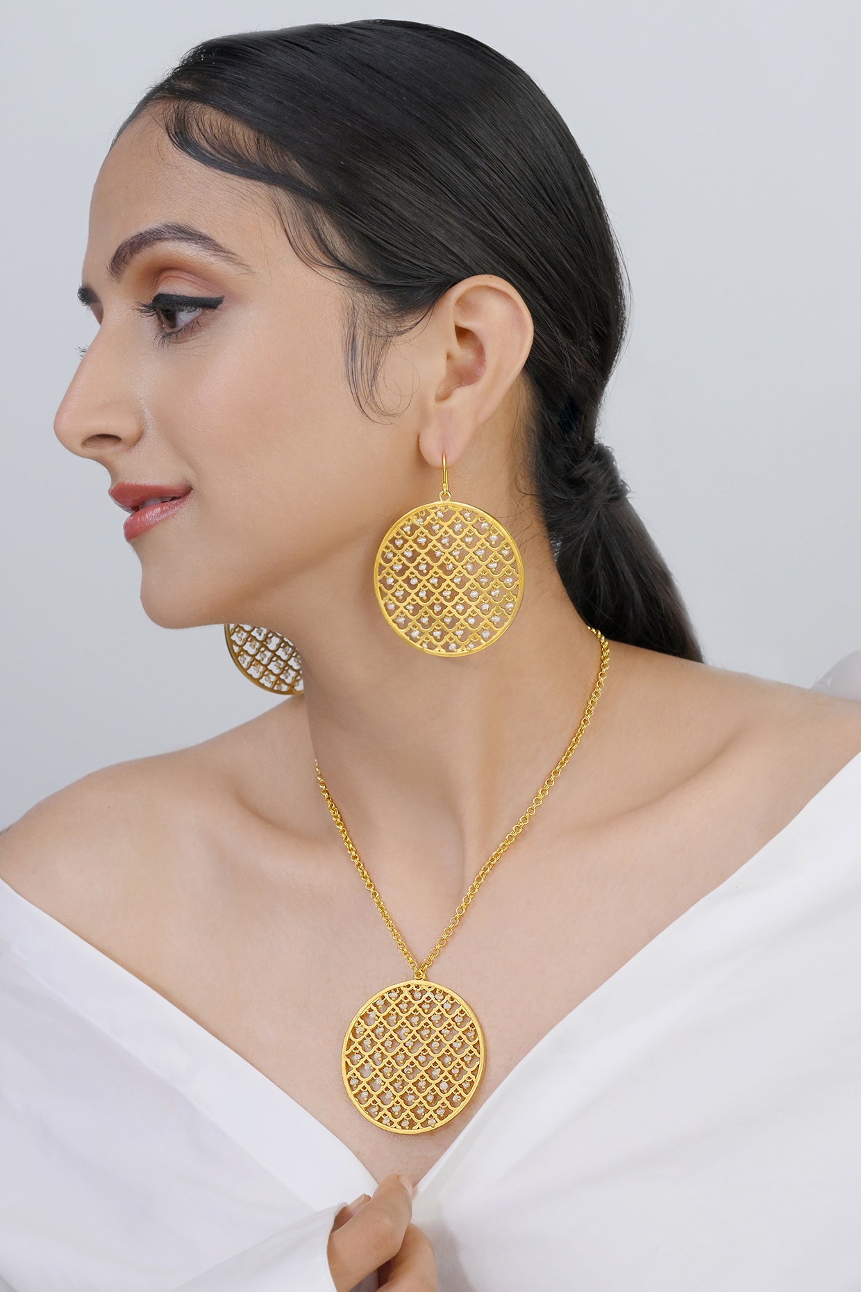 Gold Plated Jharoka Moti Jaal Necklace