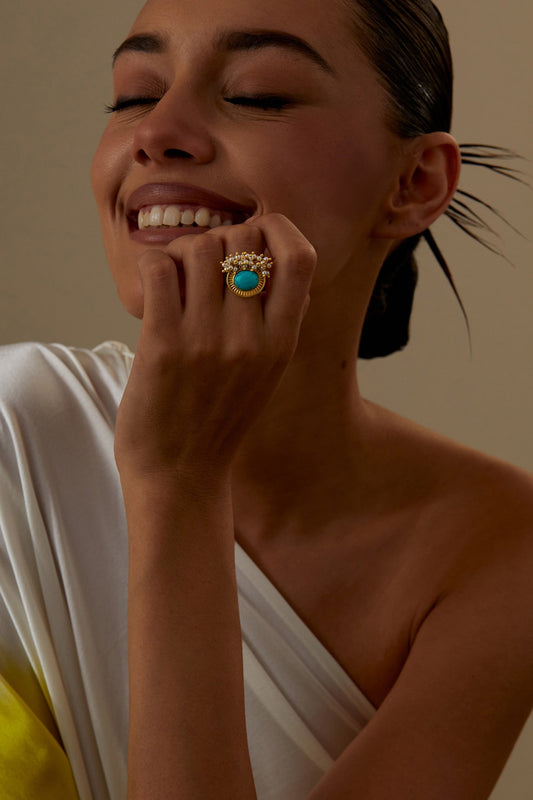 Gold Plated Turquoise Stone Ring