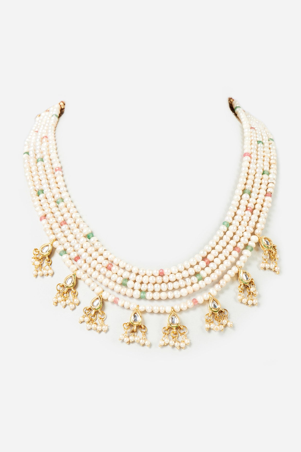 Gold Plated Pearl & Semi Stones Multi-Layered Necklace