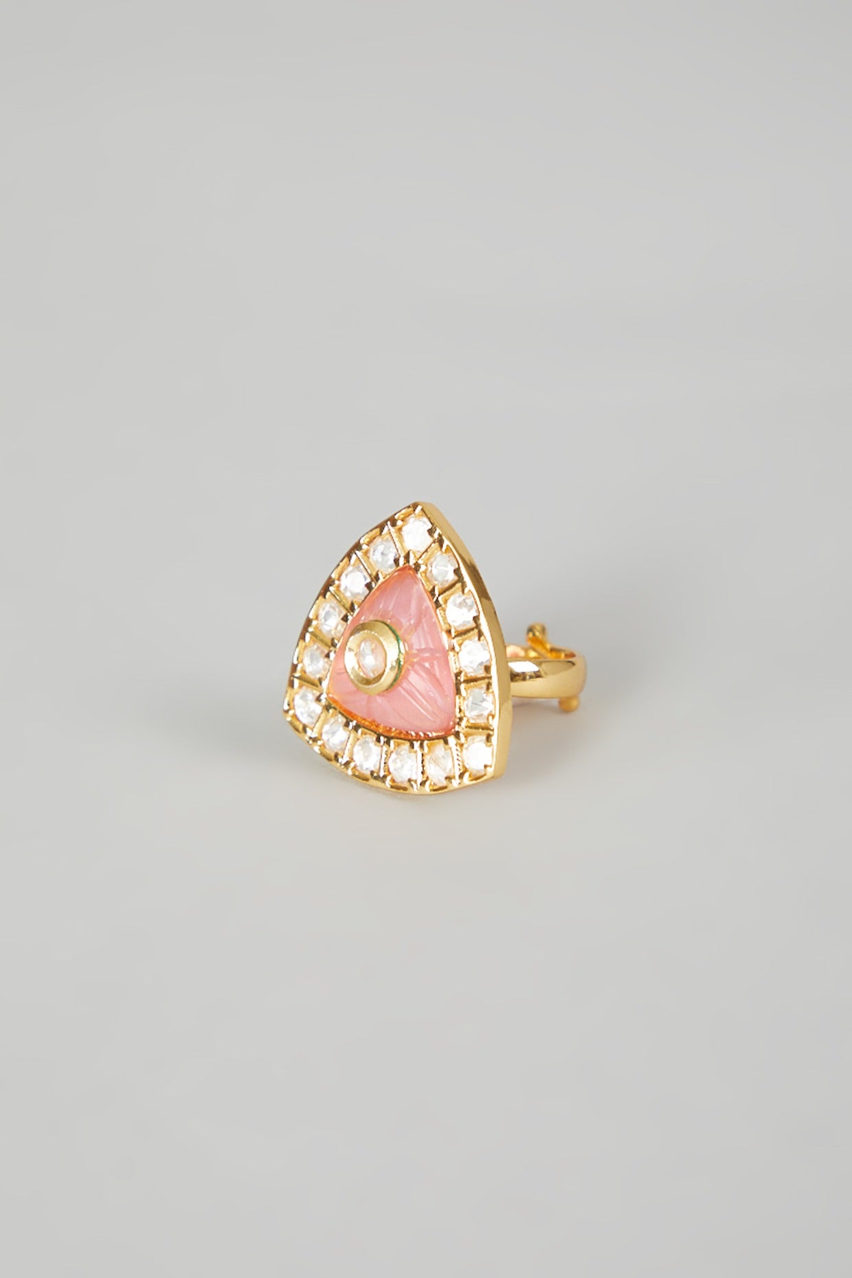 Gold Plated Kundan Polki Triangular Ring