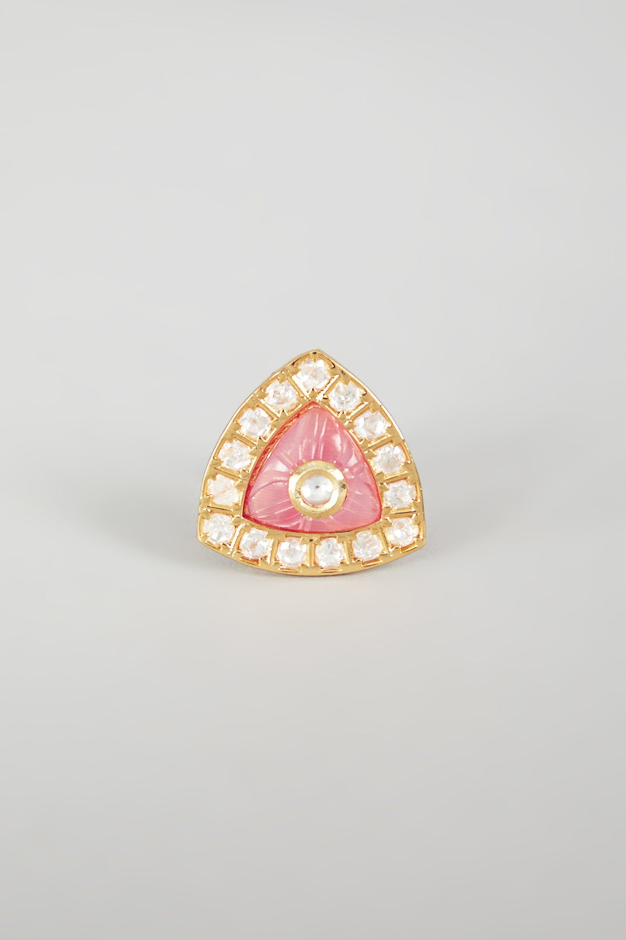 Gold Plated Kundan Polki Triangular Ring