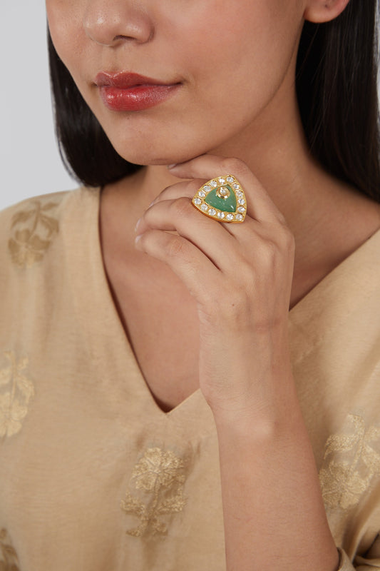 Gold Plated Kundan Polki Ring