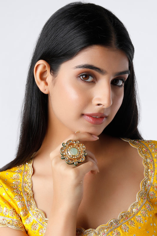 Gold Plated Kundan Polki Ring