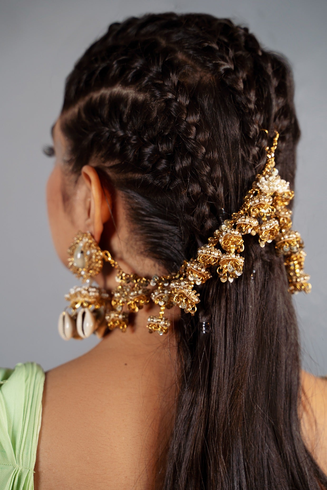 Gold Finish Pearl & Shell Dangler Earrings