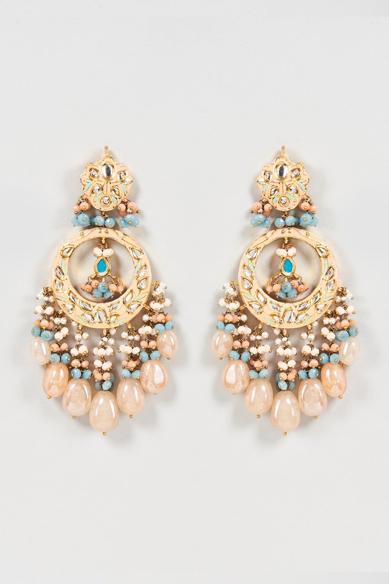 Gold Finish Champagne Onyx Meenakari Chandbali Earrings