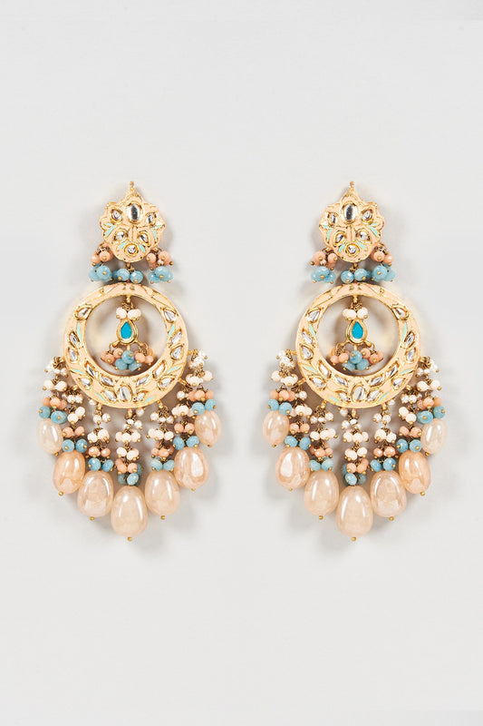 Gold Finish Champagne Onyx Meenakari Chandbali Earrings