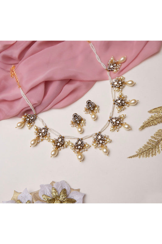 Victorian Finish Kundan Polki Necklace Set