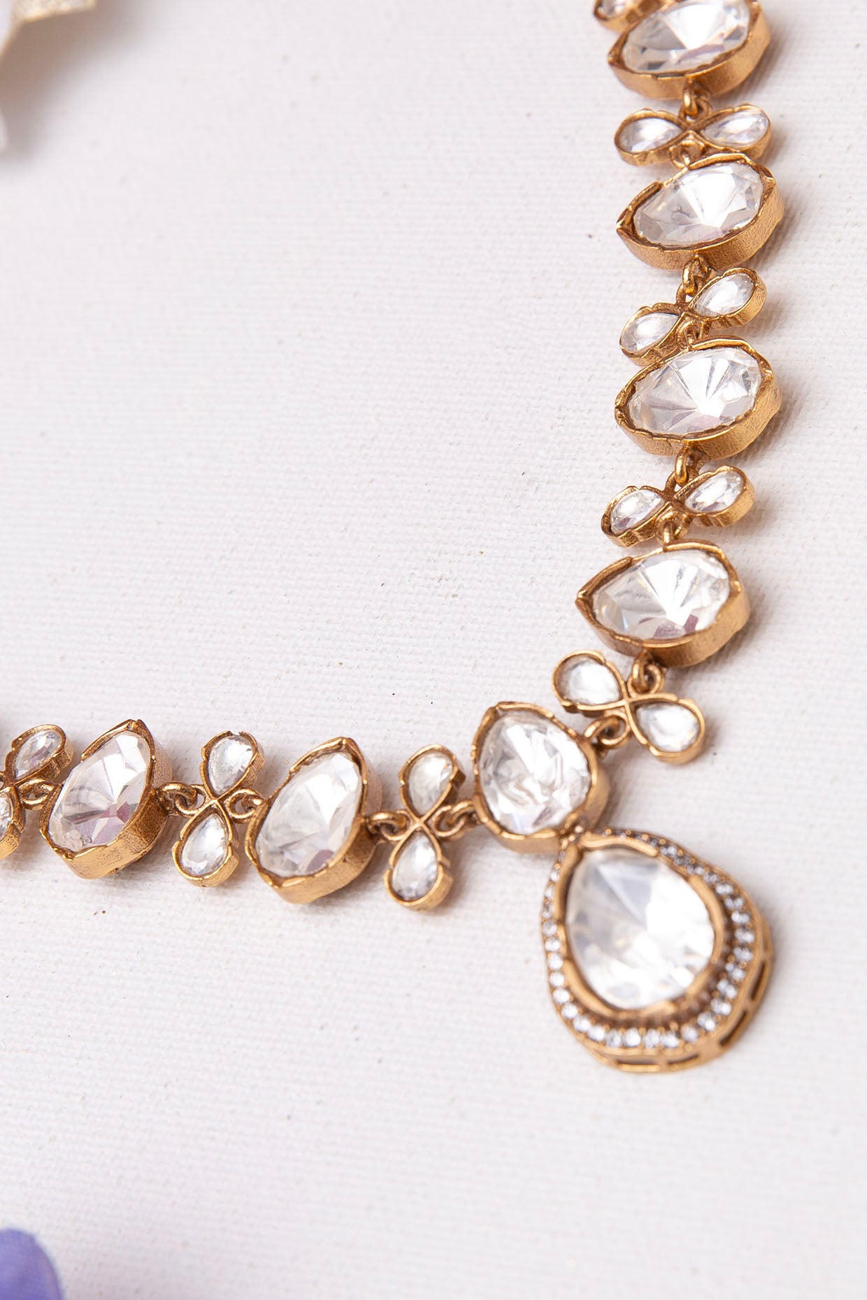 Rose Gold Finish Kundan Polki Necklace Set