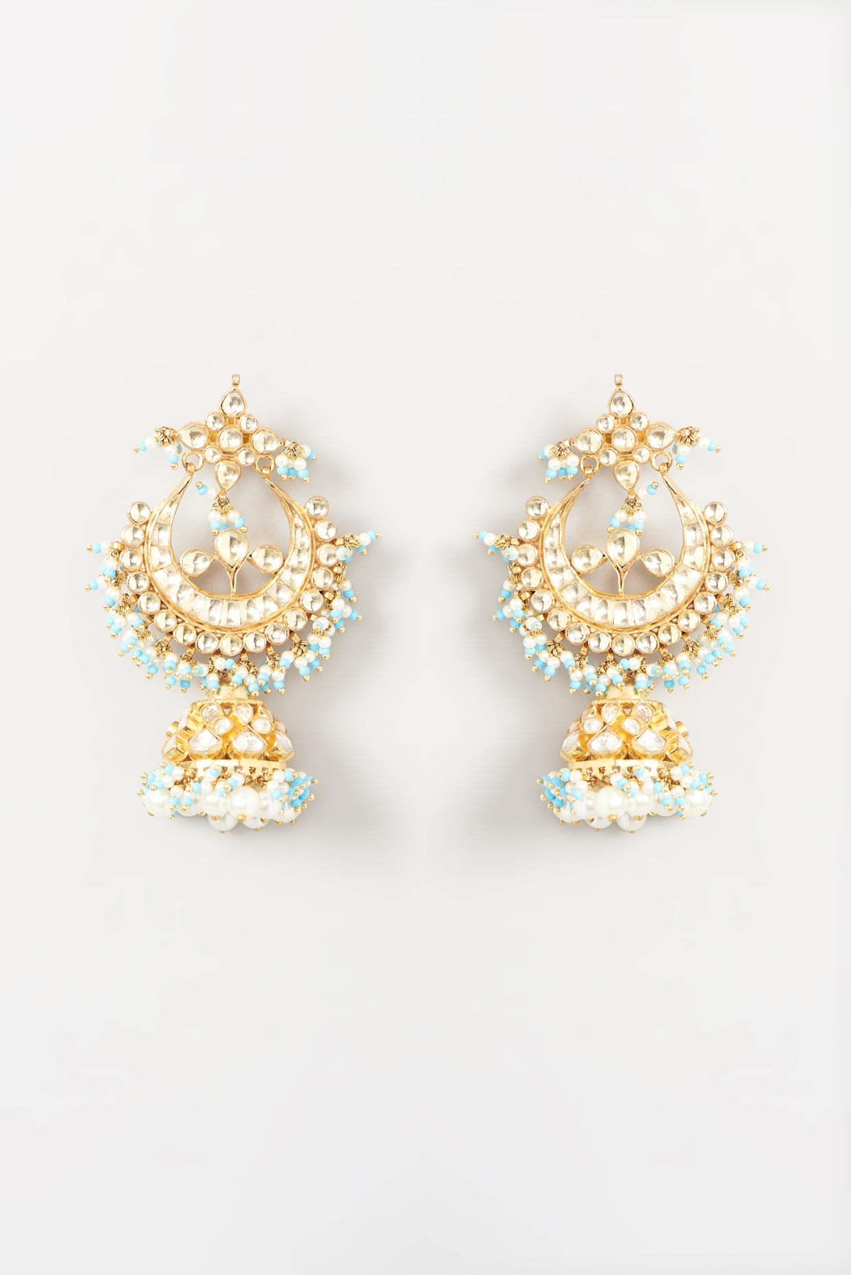 Gold Finish Kundan Polki Chandbali Earrings