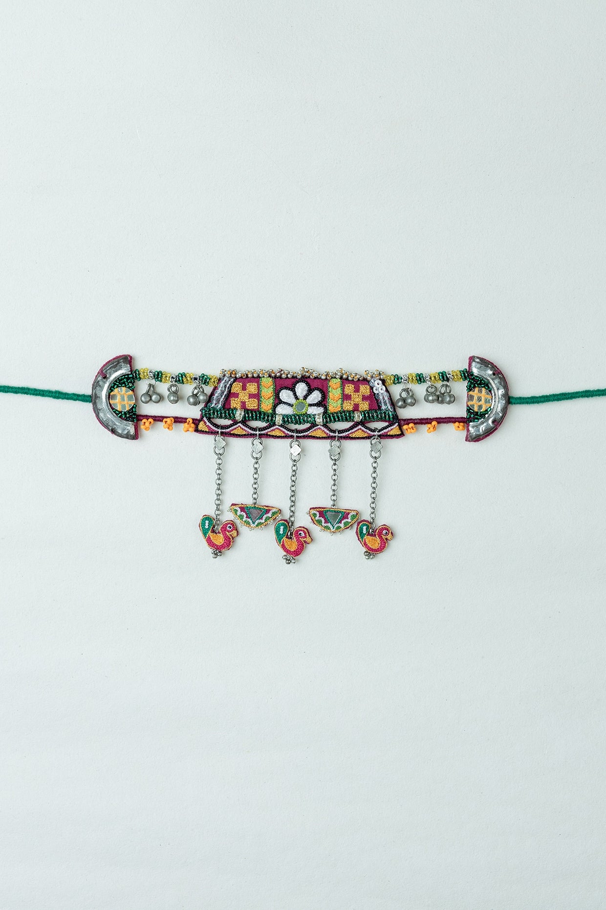 Multi-Colored Embroidered Choker Necklace