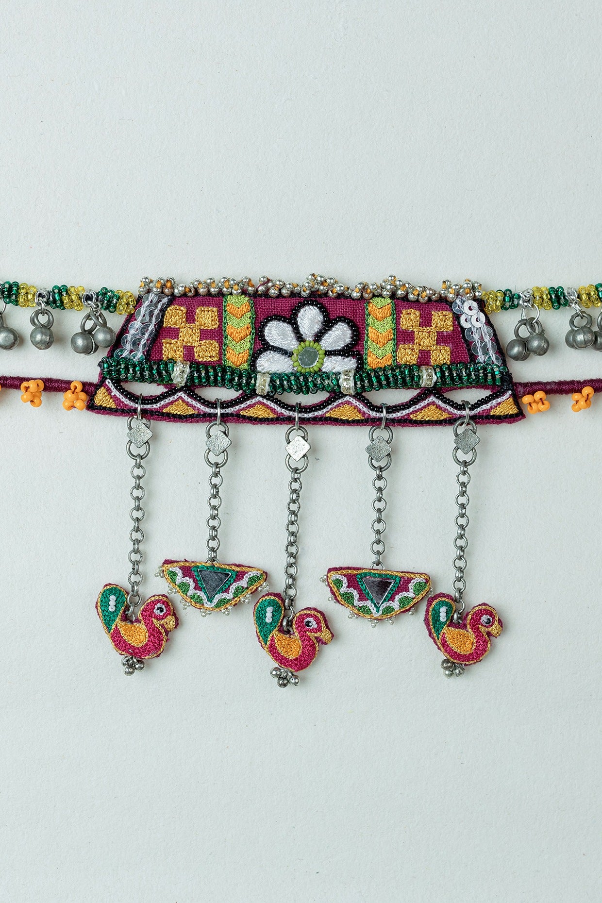 Multi-Colored Embroidered Choker Necklace