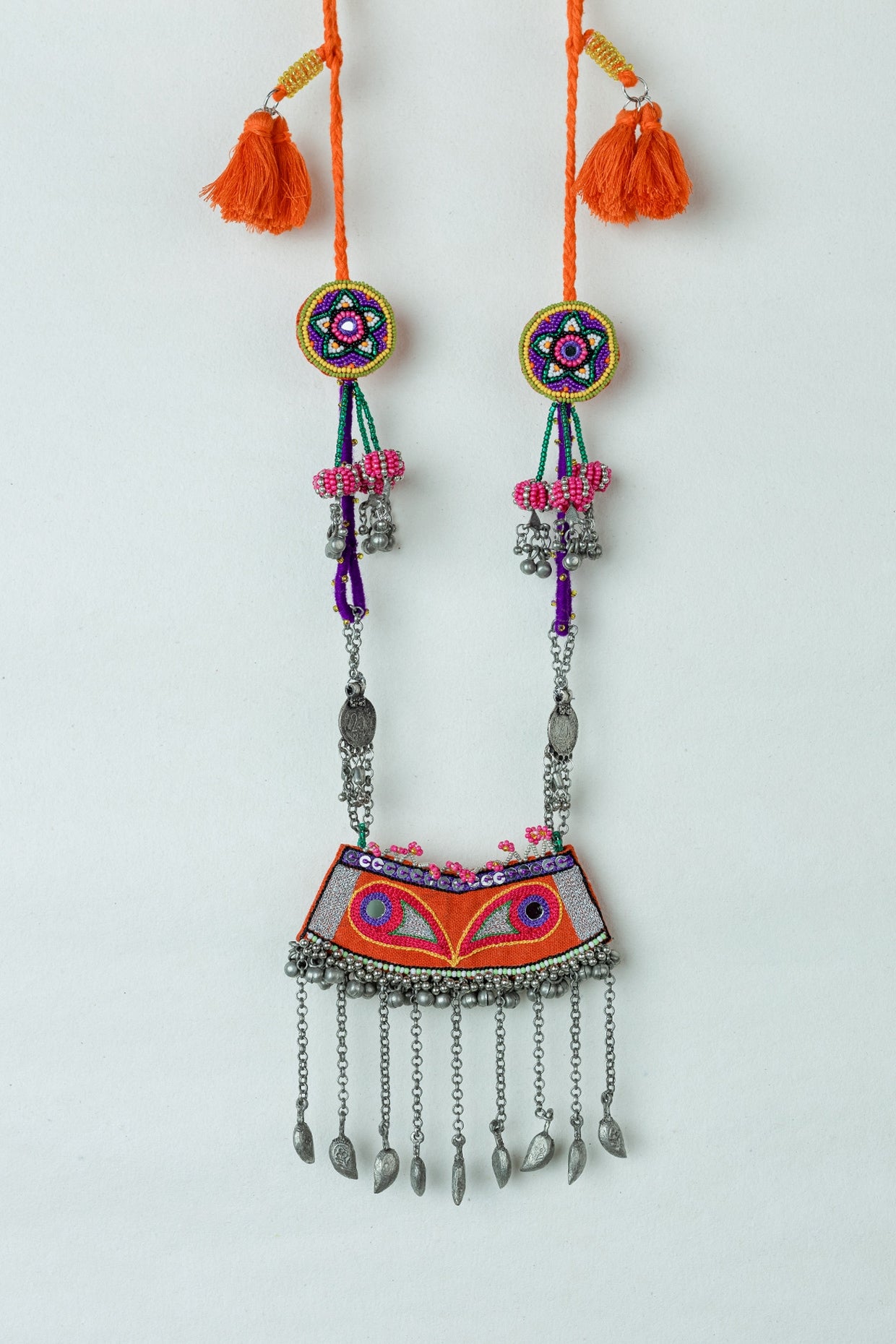 Multi-Colored Embroidered Long Necklace