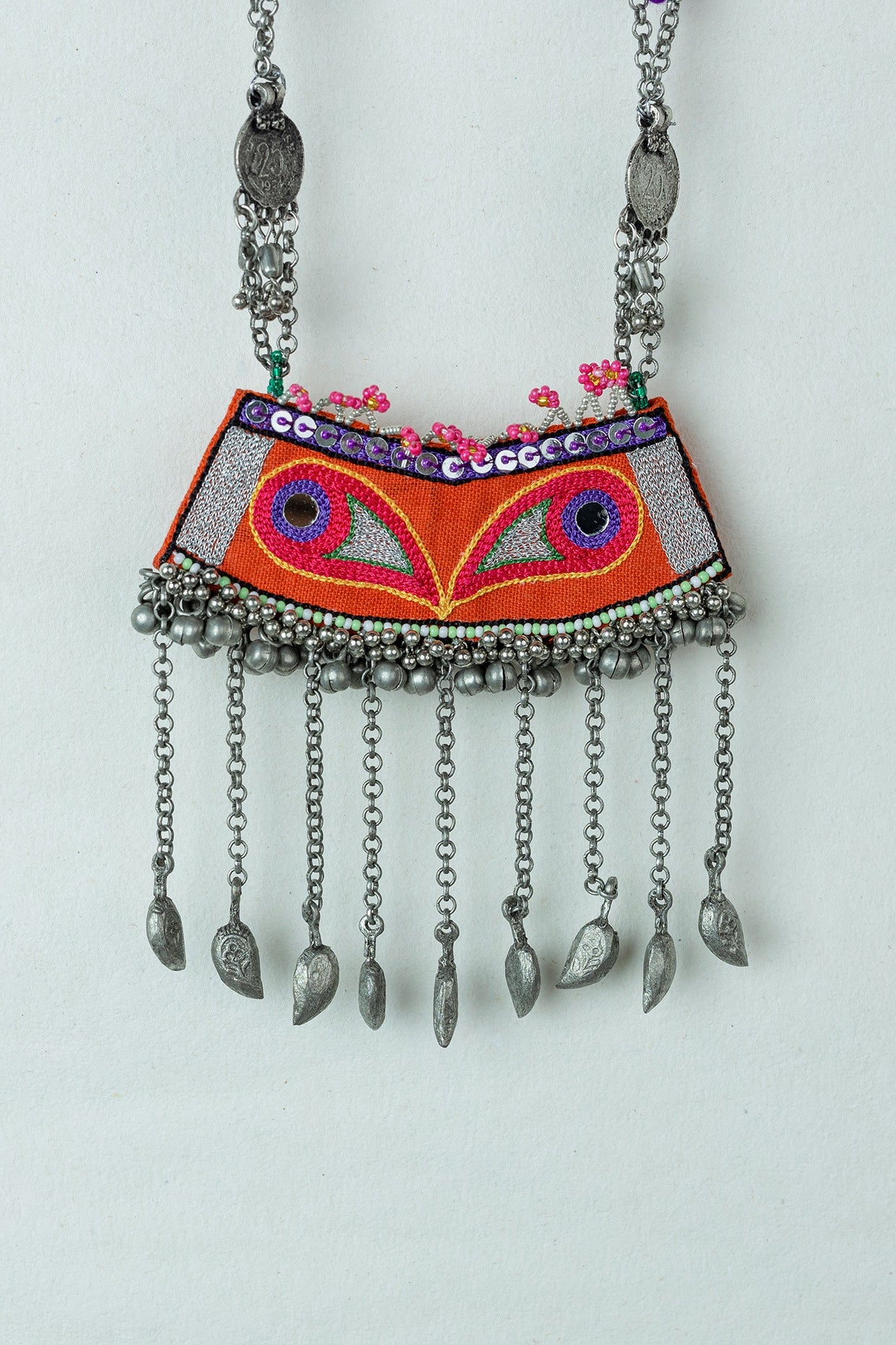 Multi-Colored Embroidered Long Necklace