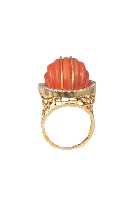 14kt Two-Tone Finish Coral Diamond Ring