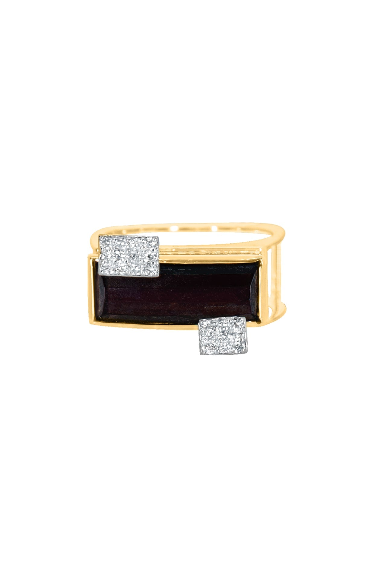 14kt Two-Tone Finish Black Stone & Diamond Ring