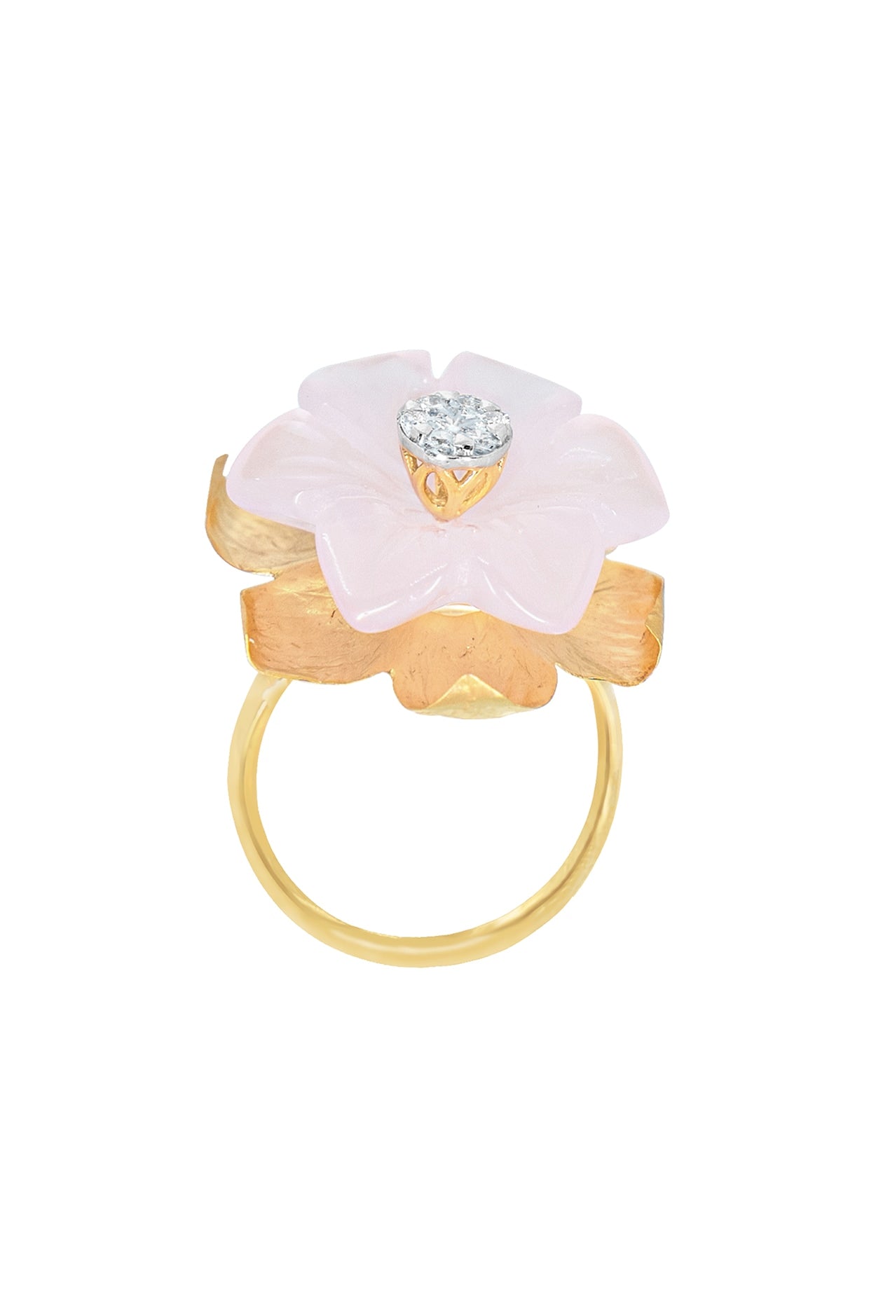 14kt Two-Tone Finish Rose Quartz & Diamond Ring