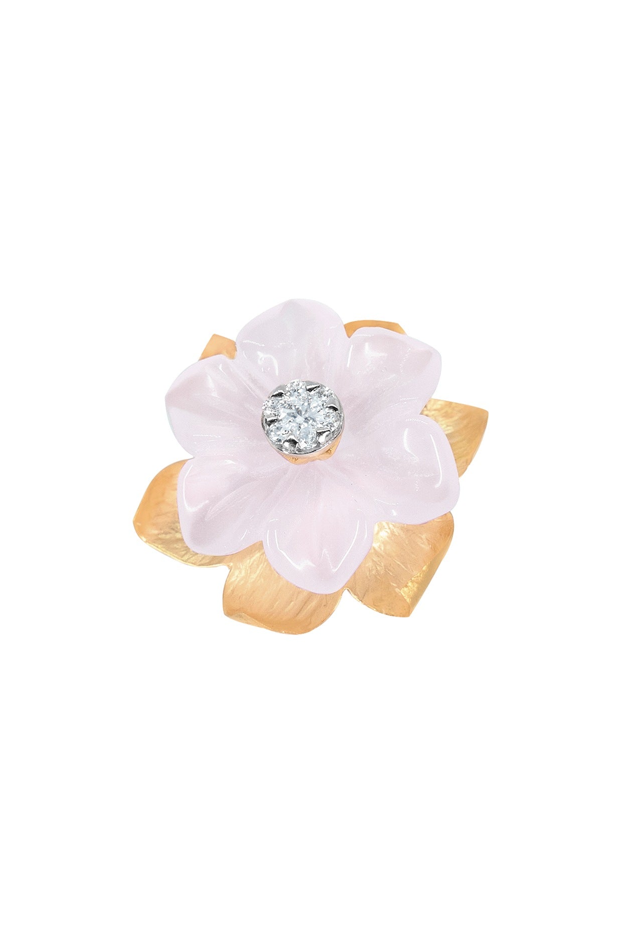 14kt Two-Tone Finish Rose Quartz & Diamond Ring