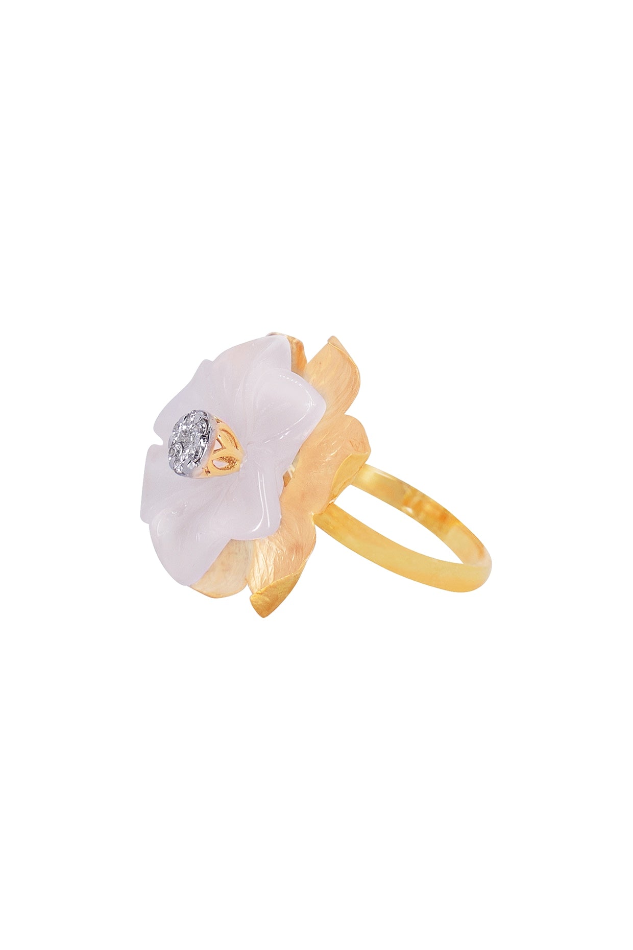 14kt Two-Tone Finish Rose Quartz & Diamond Ring