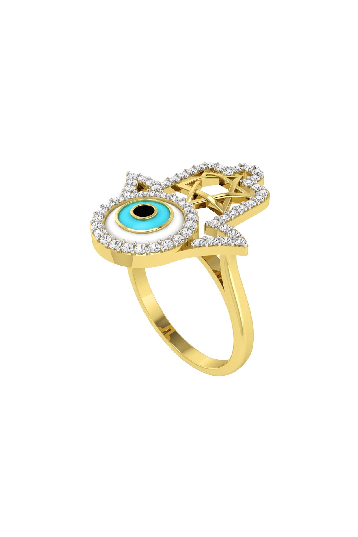 Two-Tone Finish Diamond Evil Eye Ring