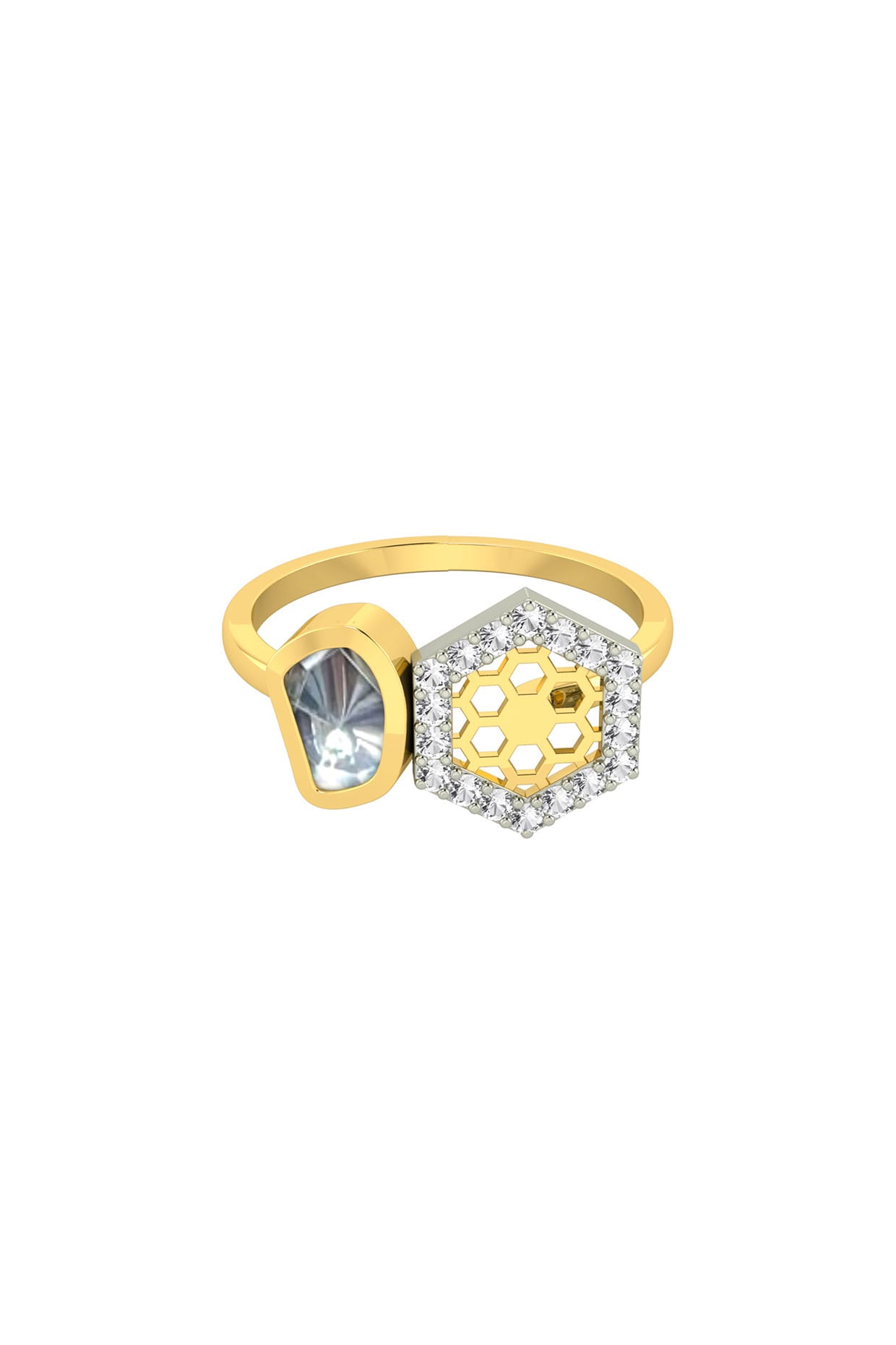 14kt Two-Tone Finish Queen Bee Polki Diamond Ring