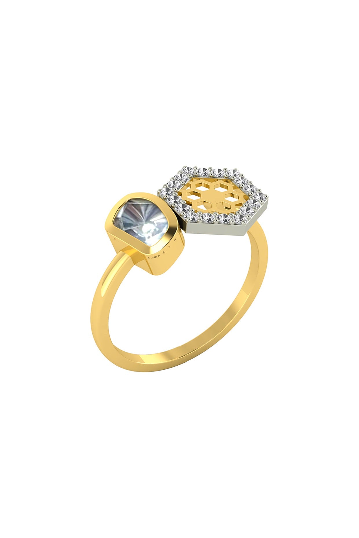 14kt Two-Tone Finish Queen Bee Polki Diamond Ring