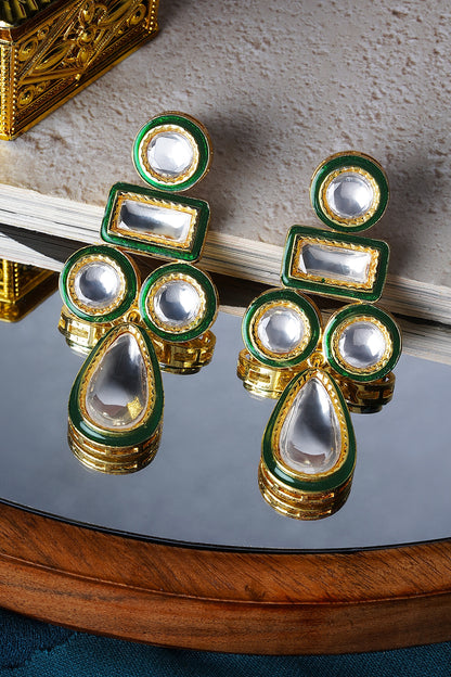 Gold Finish Zircon & Emerald Dangler Earrings