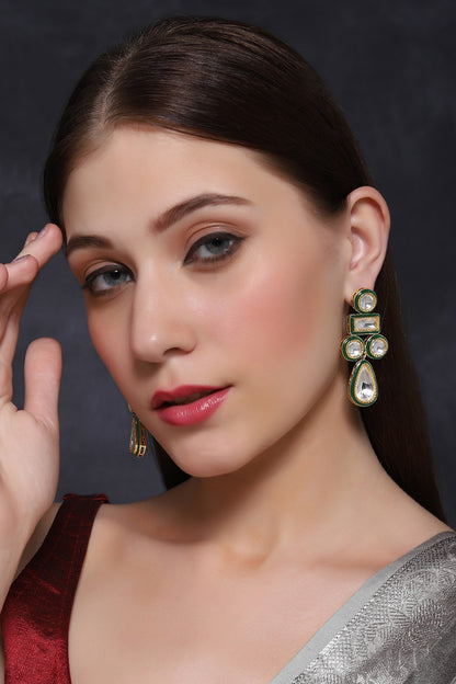 Gold Finish Zircon & Emerald Dangler Earrings
