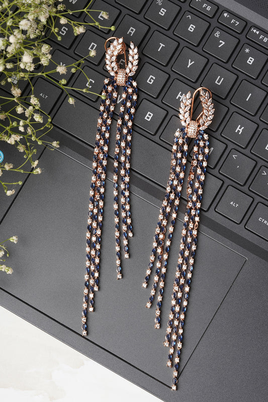 Gold Finish Zircon & Blue Sapphire Dangler Earrings