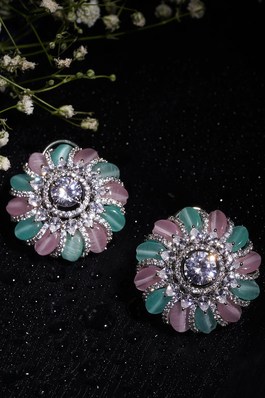 White Finish Zircon Diamond Stud Earrings