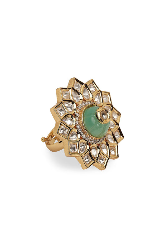 Gold Finish Mint Green Semi-Precious Stone Ring