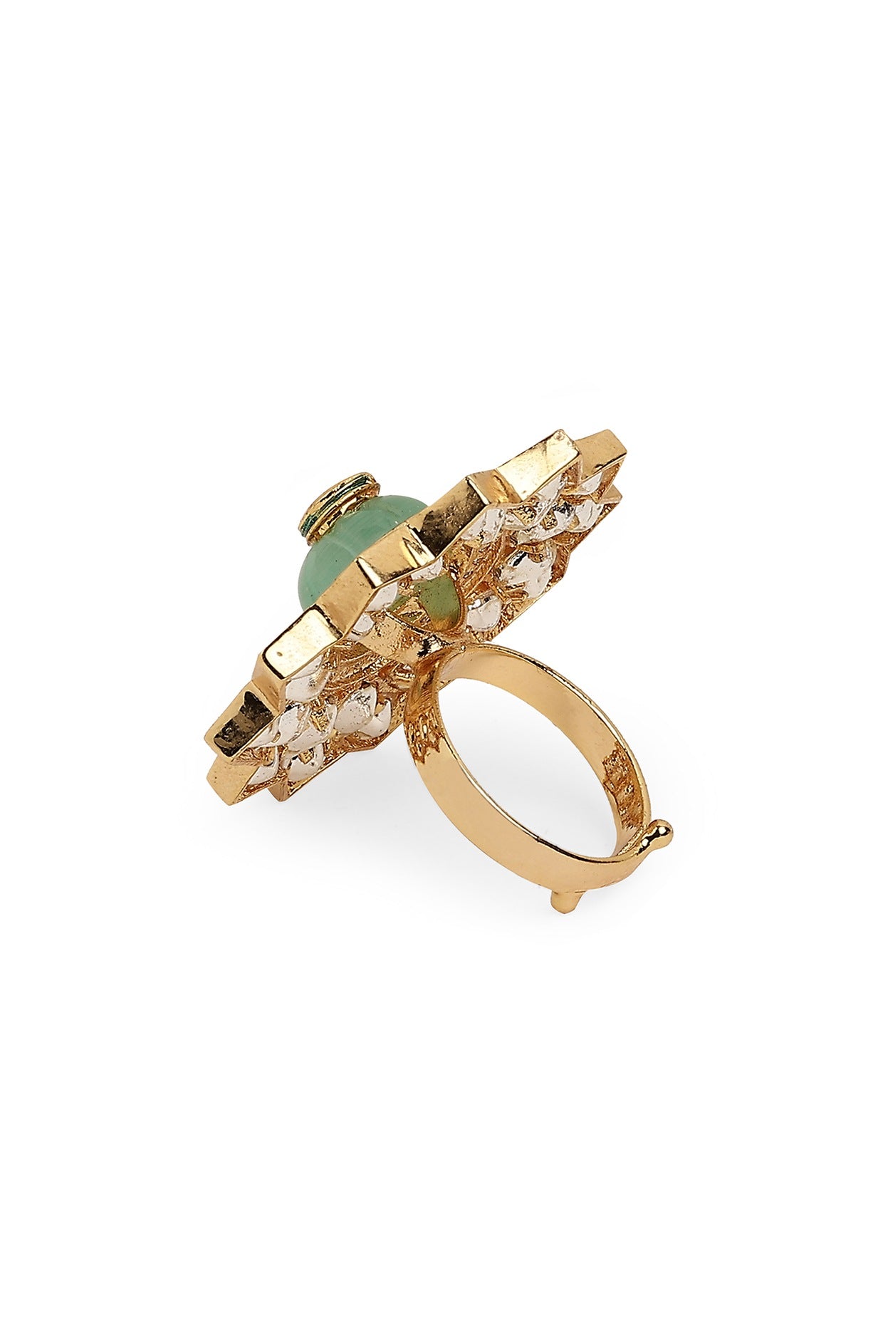 Gold Finish Mint Green Semi-Precious Stone Ring