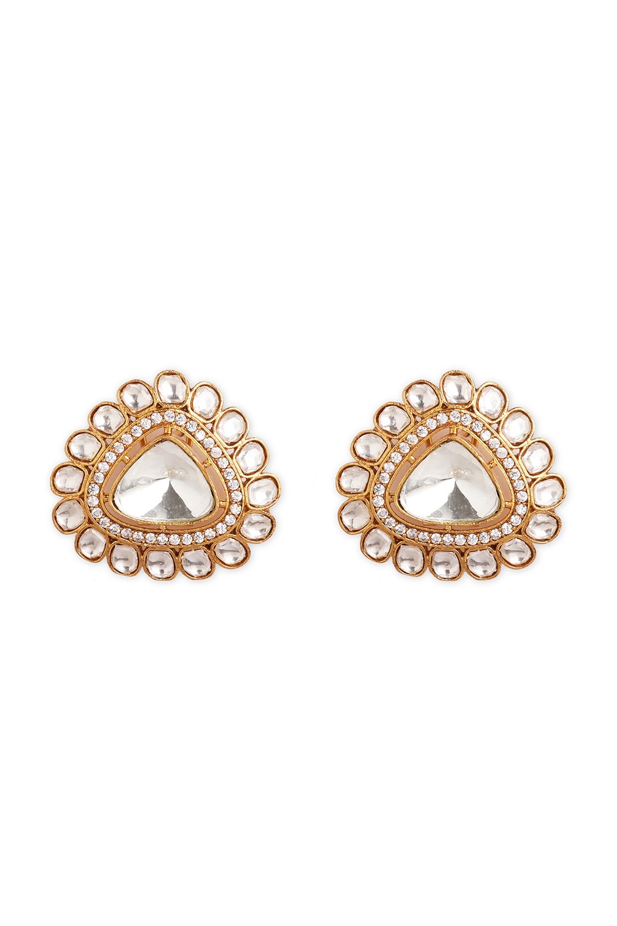 Gold Finish Kundan Polki & Synthetic Stone Stud Earrings