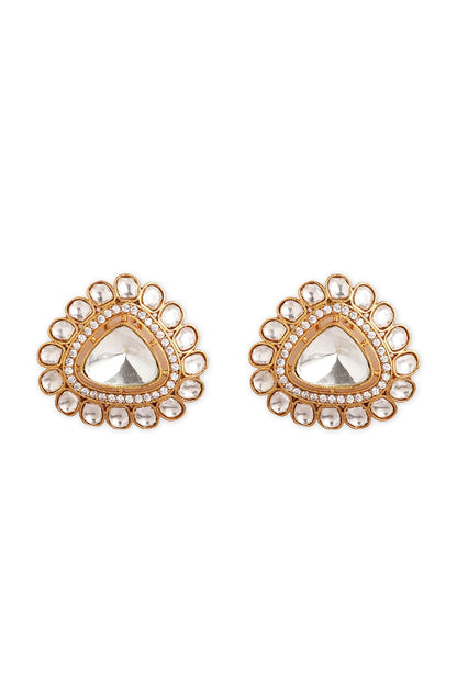 Gold Finish Kundan Polki & Synthetic Stone Stud Earrings