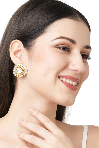Gold Finish Kundan Polki & Synthetic Stone Stud Earrings