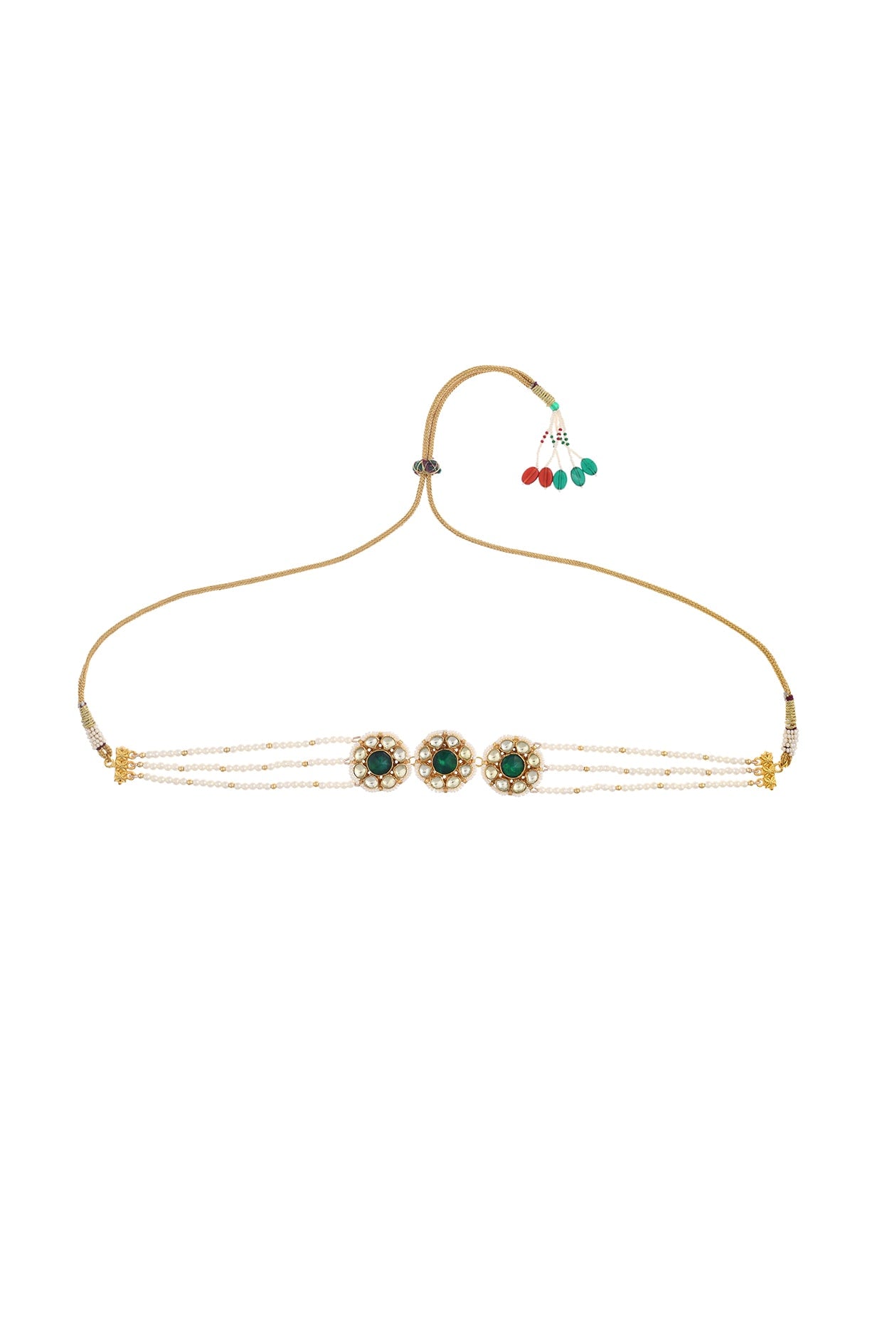 Gold Finish Green Kundan Polki & Pearl Choker Necklace