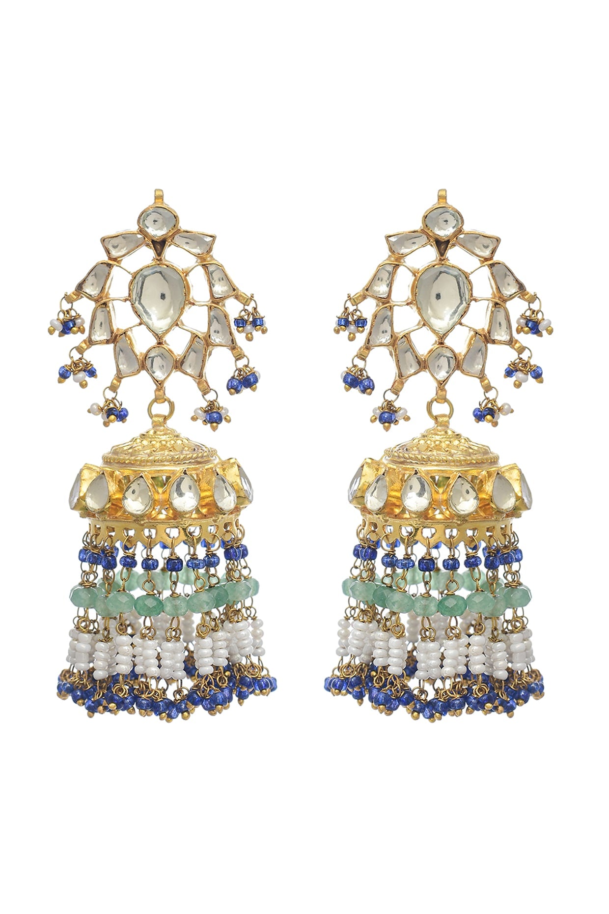 Gold Finish Kundan Polki & Pearl Dangler Earrings