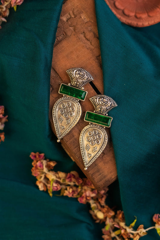 White Finish Kempstone Temple Dangler Earrings In Sterling Silver