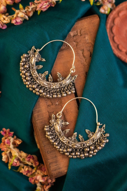 White Finish Temple Chandbali Earrings In Sterling Silver