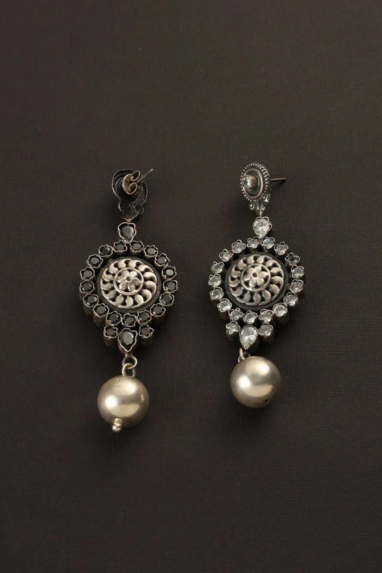 White Finish CZ Temple Dangler Earrings In Sterling Silver