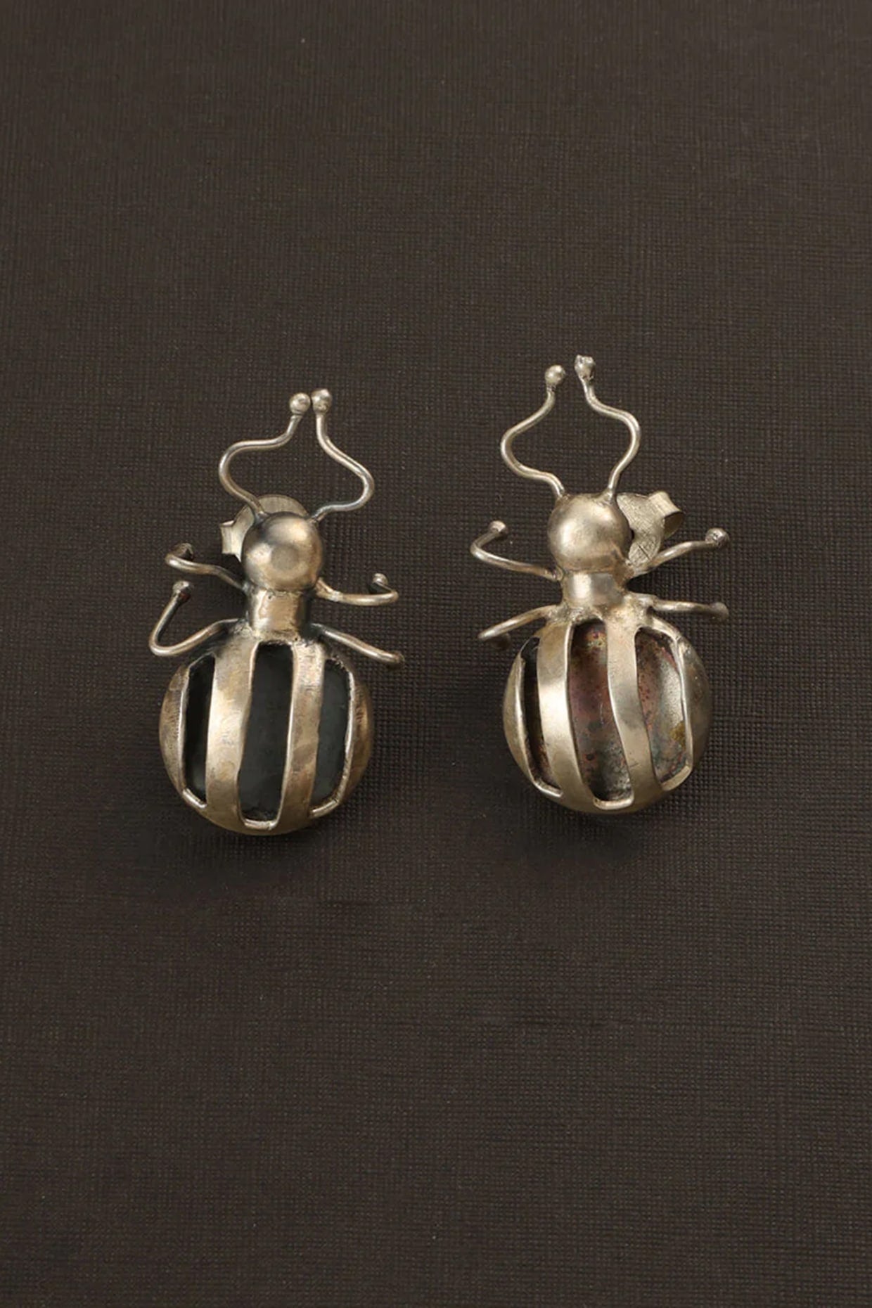 White Finish Beetle Dangler Earrings In Sterling Silver