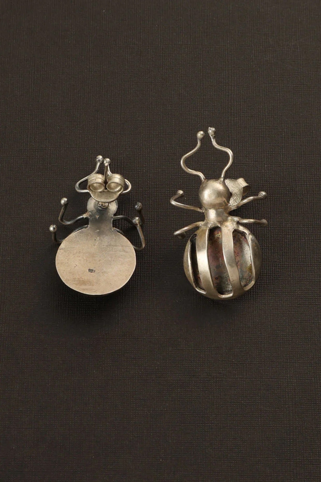 White Finish Beetle Dangler Earrings In Sterling Silver