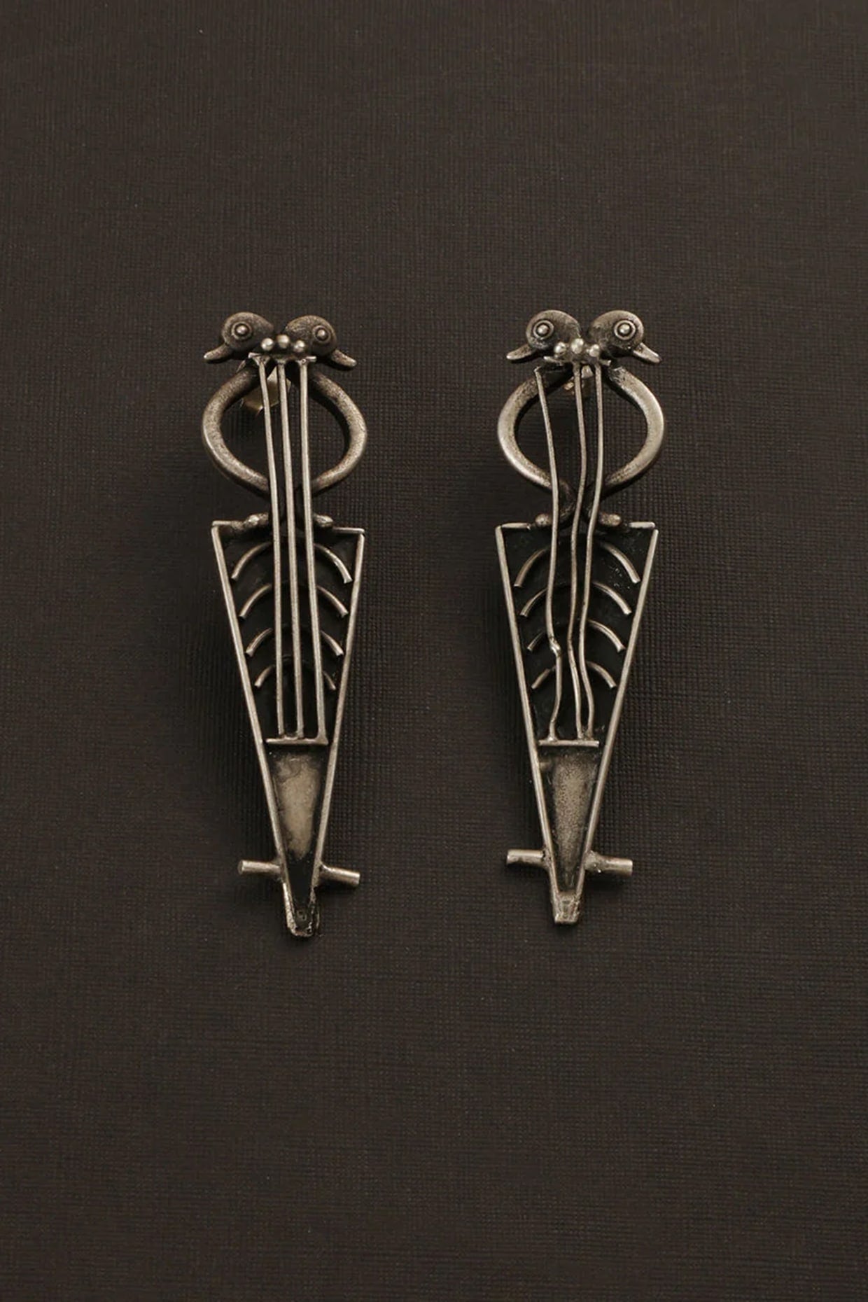 Two Tone Finish Bird Guitar Dangler Earrings In Sterling Silver