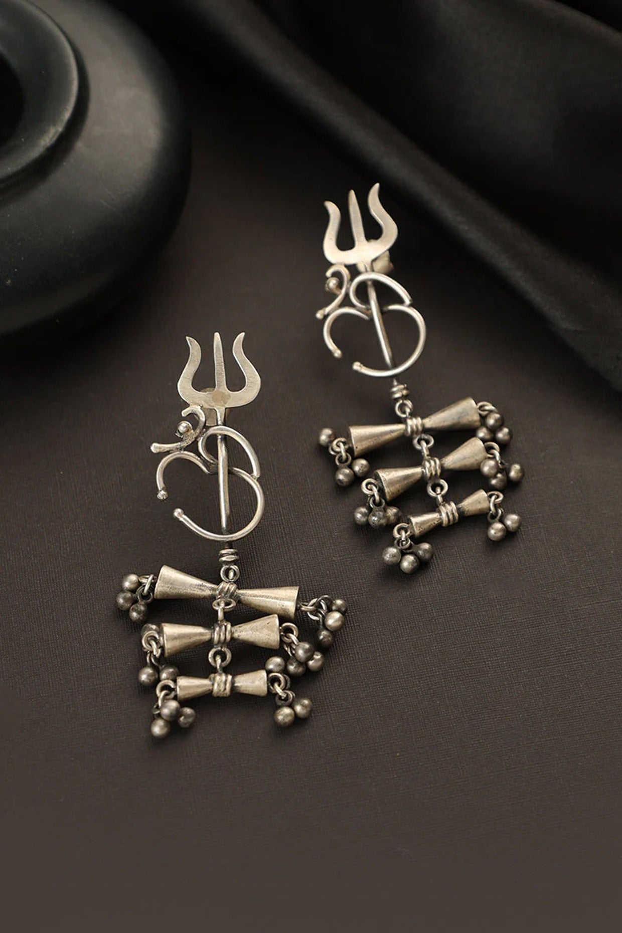 White Finish Shiva Dangler Earrings In Sterling Silver