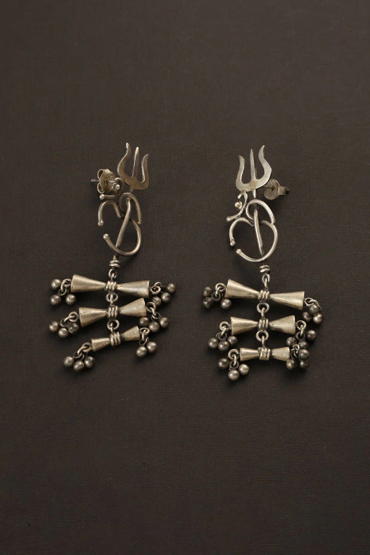 White Finish Shiva Dangler Earrings In Sterling Silver