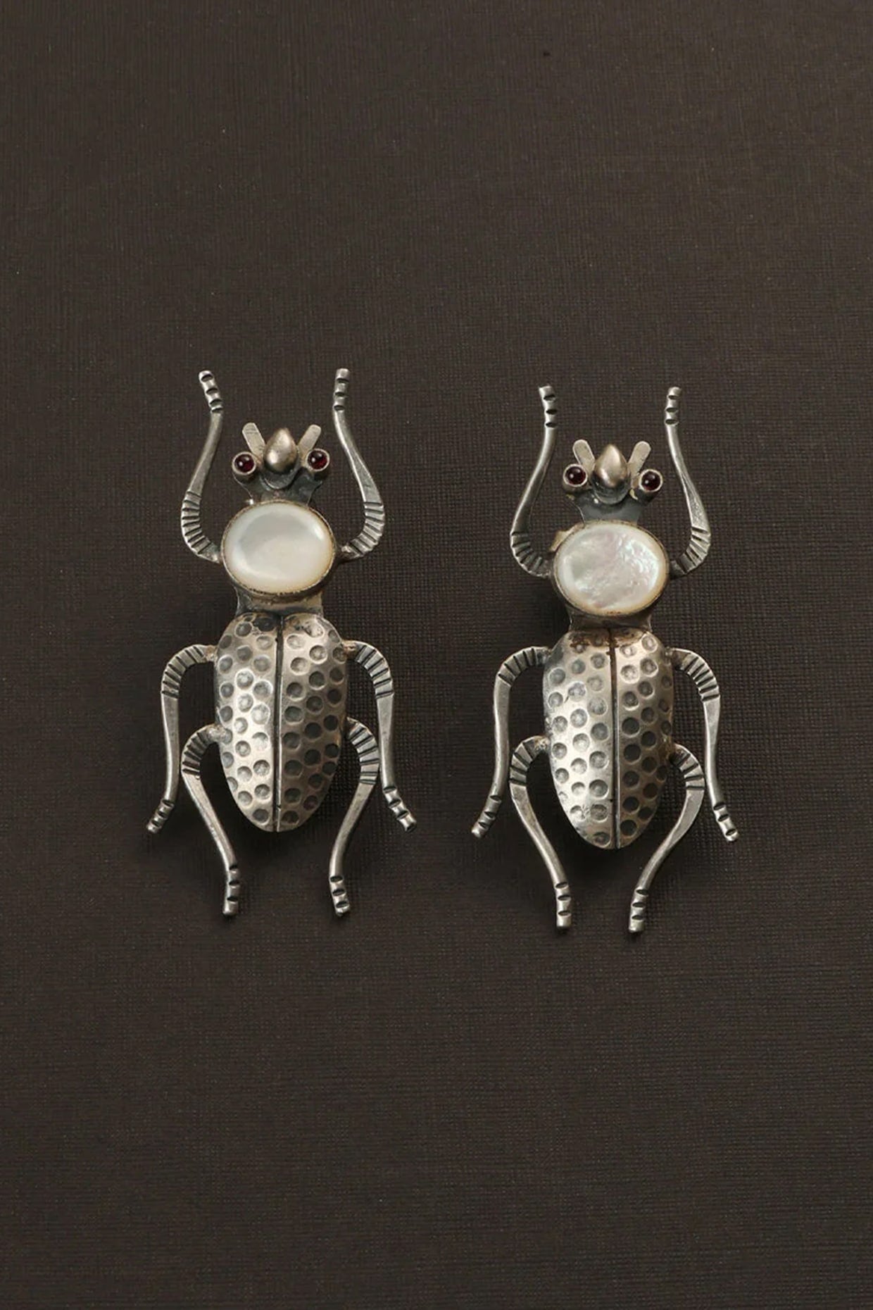 White Finish Mother Of Pearl Bug Dangler Earrings In Sterling Silver